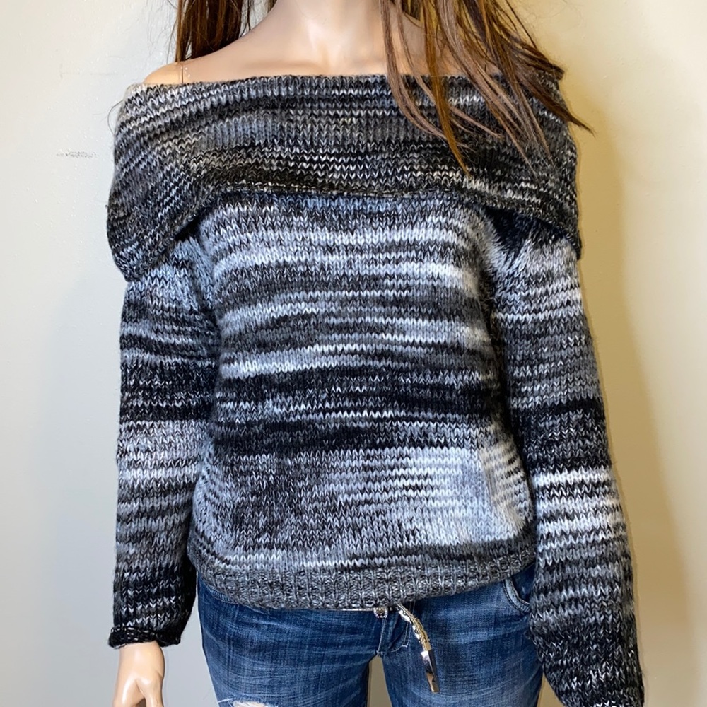 Vintage Lane Bryant Knit Off Shoulder Sweater Black White Sz 22/24 Vintage